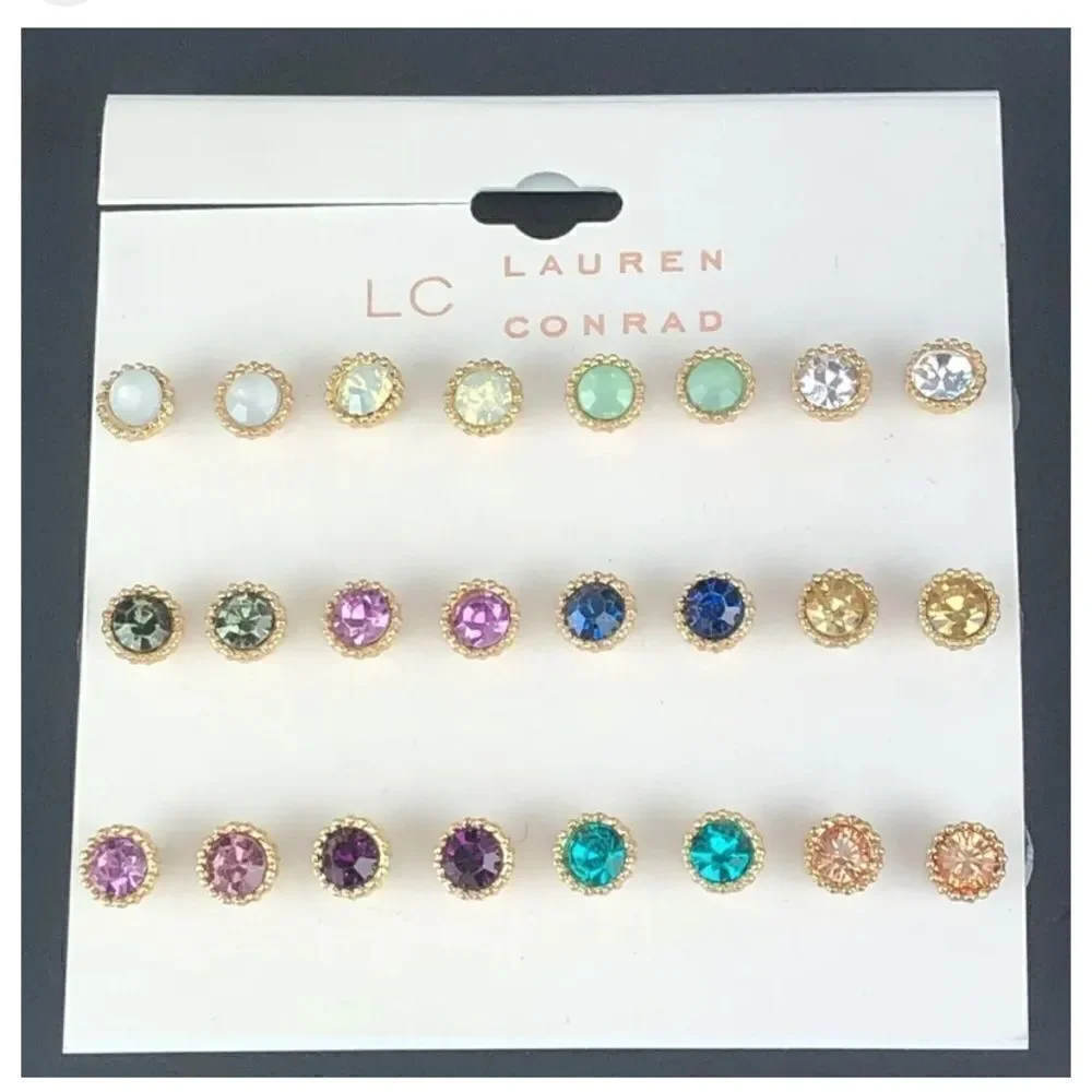 LC Lauren Conrad Simulated Crystal 12 Stud Earring Set NWT